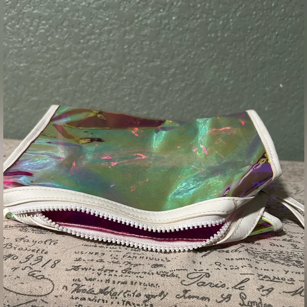 Iridescent Holographic Cosmetic Bag - White Trim